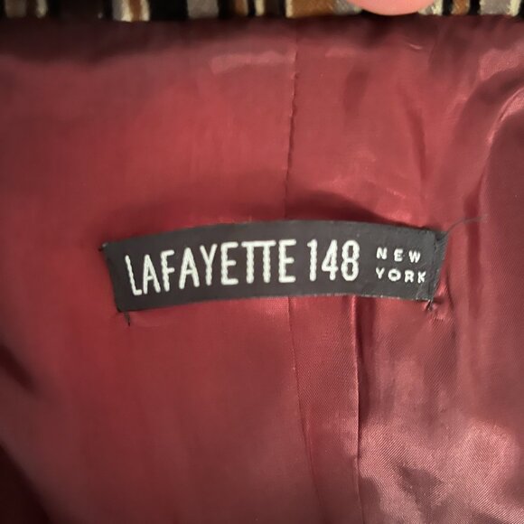 Lafayette 148 Sz 6 Velvet Brown Multi Stripe Chesterfield Single Breasted Coat - Picture 9 of 10